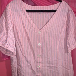 Old Navy Light Pink Striped Button Down Blouse